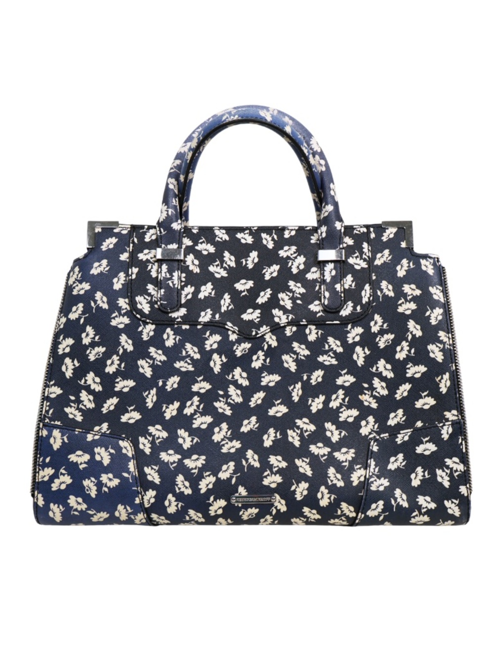 Rebecca Minkoff Blue White Floral Satchel Handbag Structured Top Handle Bag